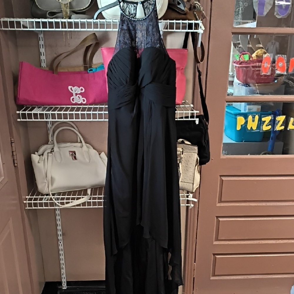 Black Lace Halter High-Low Evening Dress